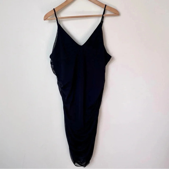 Revolve BP Ruched Mesh Mini Dress Black Plus Size - Picture 3 of 9